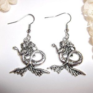 Silver Mermaid Earrings Dangle Drop Statement Jewelry Mermaidcore Style Set C544